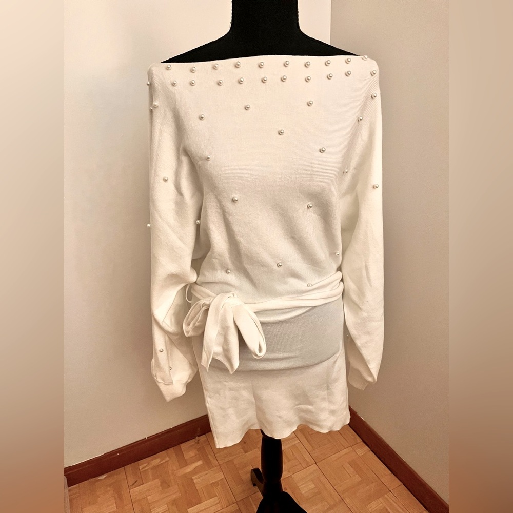 Fashion Nova Pearls Are Everything Sweater Mini Dress - Ivory
